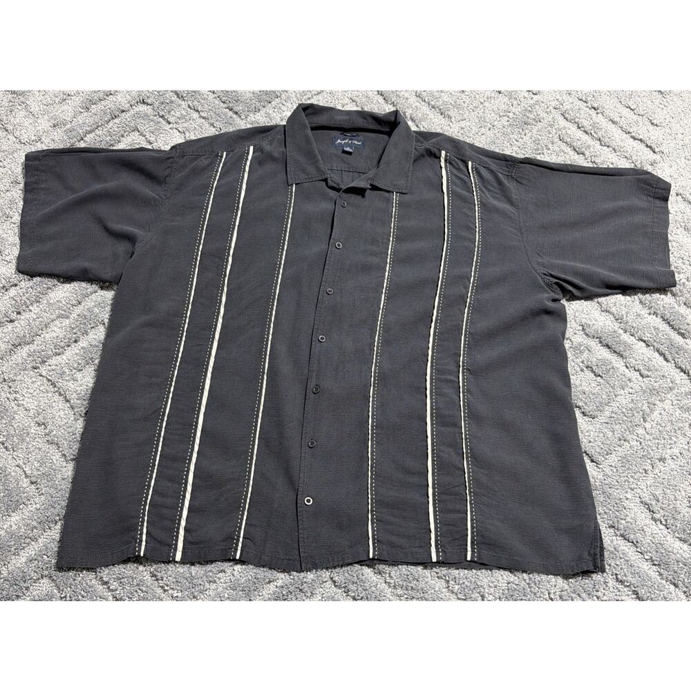 Joseph & Feiss Mens 100% Silk Embroidered Button Up Shirt 3X Black/Cream